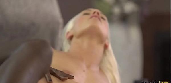  BLACK4K. Platinum blonde with a tattoo on the back makes love to black hubby